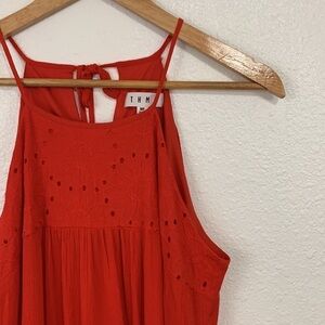 THML Red Boho Sunflower Eyelet Mini Dress Size MP